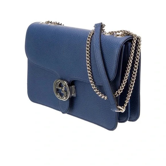 NEW Gucci Interlocking GG logo Blue Caspian Chain Large Bag - Picture 3 of 16